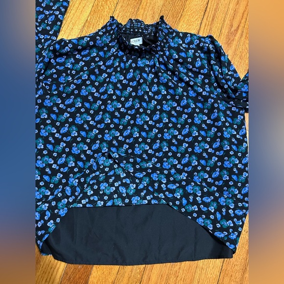 J Crew Factory Shirt Womens Small Floral Mock Neck Blouse Top Cottage Blue - Picture 10 of 12